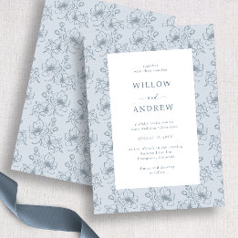 Invitation Mariage Floral Bleu et Blanc Vintage