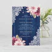Invitation Mariage floral bleu et bleu marine (Debout devant)