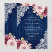 Invitation Mariage floral bleu et bleu marine (Devant / Derrière)