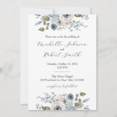 Invitation Mariage floral bleu et ivoire (Devant)
