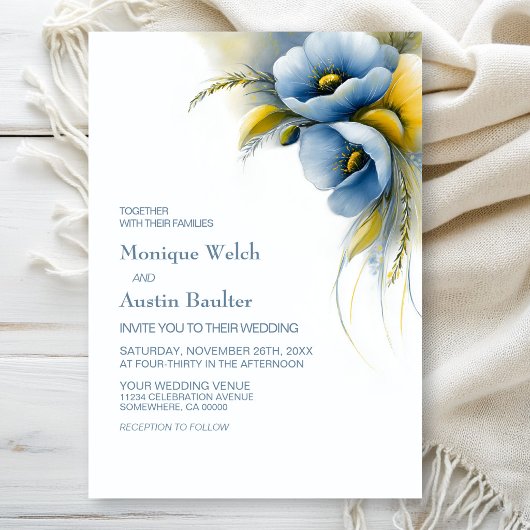 Invitation Mariage Floral Bleu et Jaune
