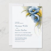 Invitation Mariage Floral Bleu et Jaune (Devant)