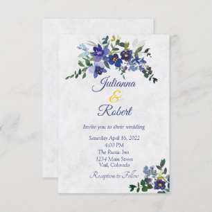 Invitation Mariage floral bleu et jaune