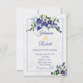 Invitation Mariage floral bleu et jaune d'aquarelle invitati (Devant)