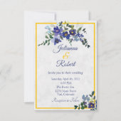 Invitation Mariage floral bleu et jaune d'aquarelle invitati (Devant)