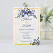 Invitation Mariage floral bleu et jaune d'aquarelle invitati (Debout devant)