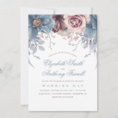 Invitation Mariage floral bleu et mauve Dusty (Devant)