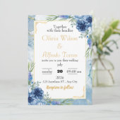 Invitation Mariage floral bleu et or (Debout devant)