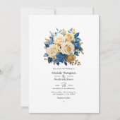 Invitation Mariage floral bleu et or (Devant)