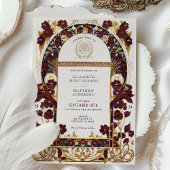 Invitation Mariage Floral Bleu et Or Antique de la marine de 