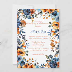 Invitation Mariage floral bleu et orange