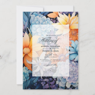 Invitation Mariage floral bleu et orange