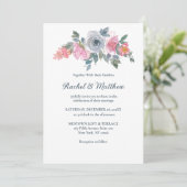 Invitation Mariage floral bleu et rose pâle (Debout devant)