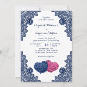 Invitation Mariage floral bleu et rose Rustic Lace Navy (Devant)