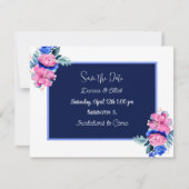 Invitation Mariage floral bleu et rose Sauvez les dates (Devant)