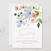 Invitation Mariage floral bleu et rose simple Boho (Devant)