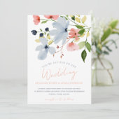 Invitation Mariage floral bleu et rose simple Boho (Debout devant)