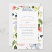 Invitation Mariage floral bleu et rose simple Boho (Devant)
