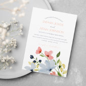 Invitation Mariage floral bleu et rose simple Boho