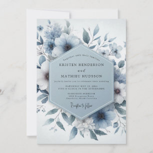 Invitation Mariage Floral Bleu Éthéré