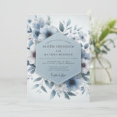 Invitation Mariage Floral Bleu Éthéré (Debout devant)