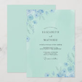 Invitation Mariage Floral Bleu Éthéré Mousse de Mer (Devant / Derrière)