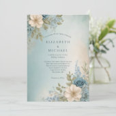 Invitation Mariage floral bleu foncé (Debout devant)