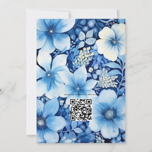 Invitation Mariage floral bleu foncé (Dos)