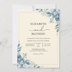 Invitation Mariage floral bleu foncé