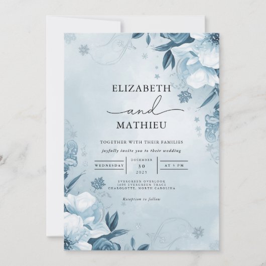 Invitation Mariage floral bleu foncé (Devant)