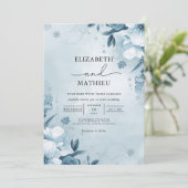 Invitation Mariage floral bleu foncé (Debout devant)