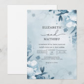 Invitation Mariage floral bleu foncé (Devant / Derrière)
