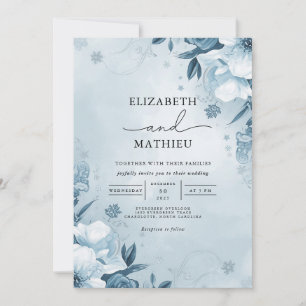 Invitation Mariage floral bleu foncé