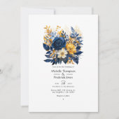 Invitation Mariage floral bleu foncé et or (Devant)