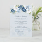 Invitation Mariage floral bleu foncé moderne (Debout devant)