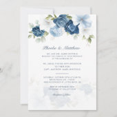 Invitation Mariage floral bleu foncé moderne (Devant)
