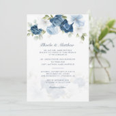Invitation Mariage floral bleu foncé moderne (Debout devant)