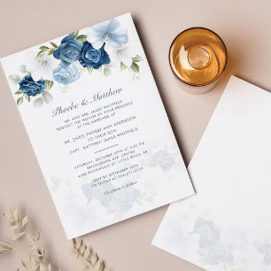 Invitation Mariage floral bleu foncé moderne