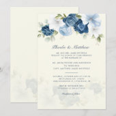 Invitation Mariage floral bleu foncé moderne (Devant / Derrière)