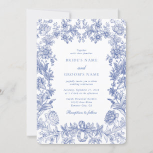 Invitation Mariage Floral Bleu Français Rustique Élégant Vint