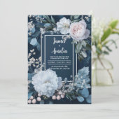 Invitation Mariage floral bleu givré (Debout devant)