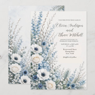Invitation Mariage Floral Bleu Hiver