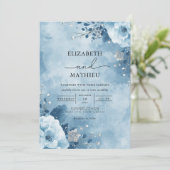Invitation Mariage floral bleu hiver (Debout devant)