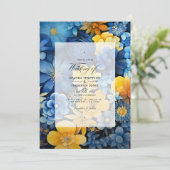 Invitation Mariage floral bleu, jaune et marine (Debout devant)