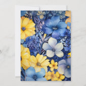 Invitation Mariage floral bleu, jaune et marine (Dos)