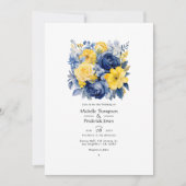Invitation Mariage floral bleu, jaune et marine (Devant)