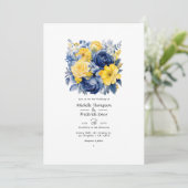 Invitation Mariage floral bleu, jaune et marine (Debout devant)