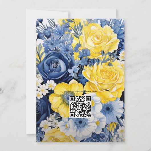Invitation Mariage floral bleu, jaune et marine (Dos)