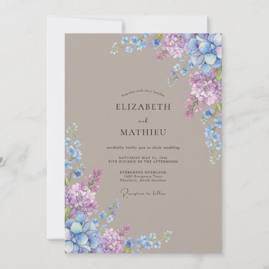 Invitation Mariage Floral Bleu Lilas (Devant)