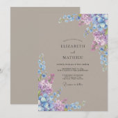 Invitation Mariage Floral Bleu Lilas (Devant / Derrière)